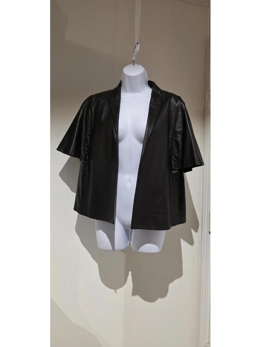 Maskit Black Leather Open Front Jacket Split Sleeve Cape Blazer